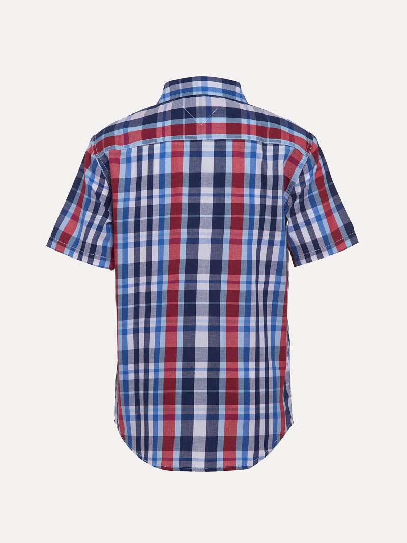 Fiú Tommy Hilfiger Big Classic Plaid Rövid-Sleeve Ingek Kék | HU 2157EBC